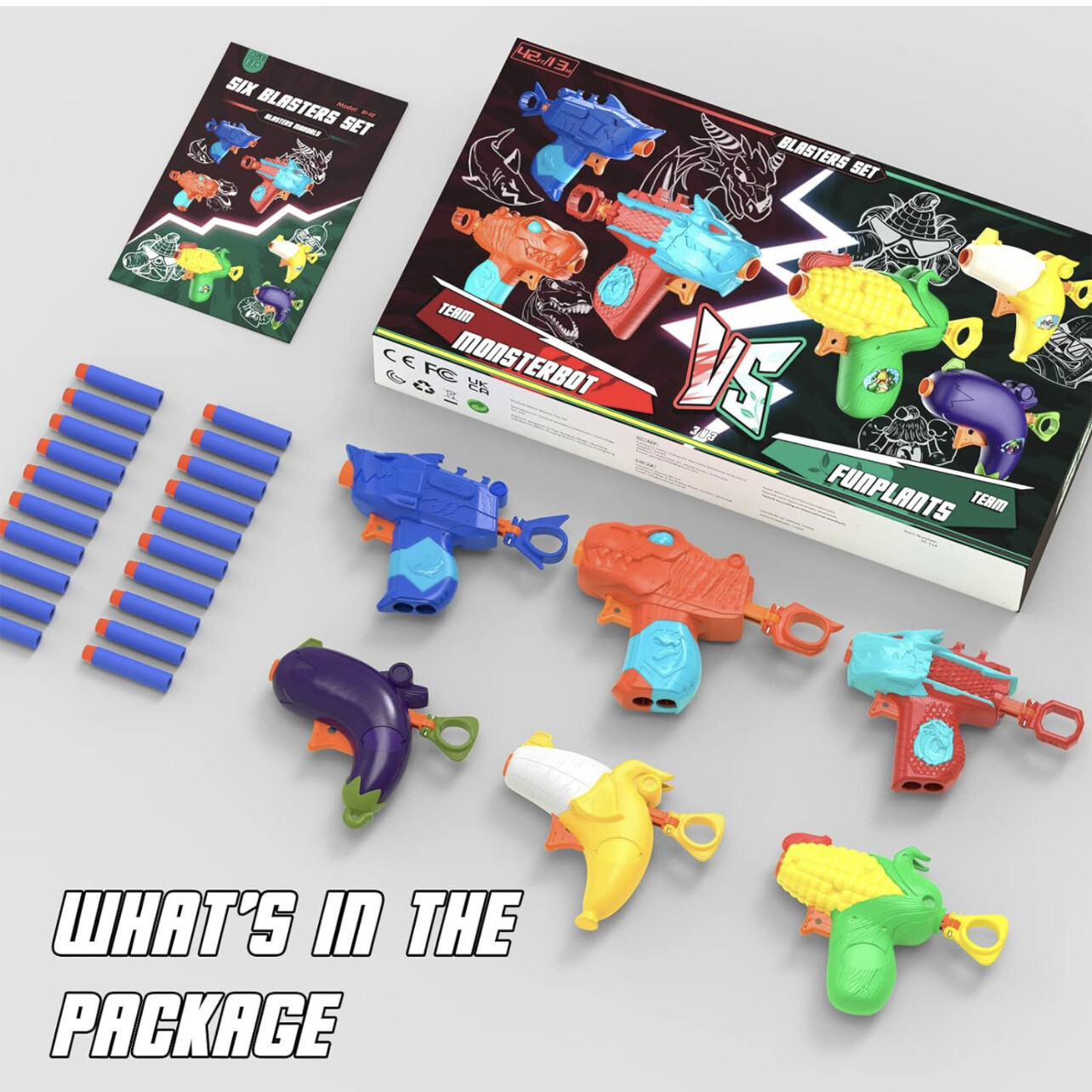 6 Pack Blaster Toy Set for Boys with 20 Pack Refill Darts for Nerf Party Supplies