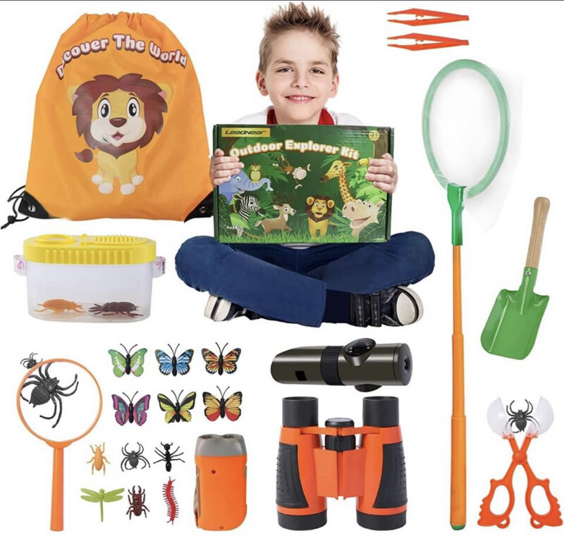 Kids Outdoor Explorer Kit, 24 PCS Kids Adventure Kit with Binoculars, Flashlight, Magnifying Glass, 7-in-1