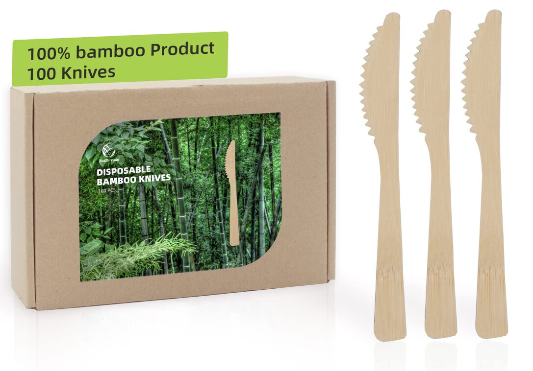 ZhuzhiYuan Compostable Disposable Bamboo Knives 100PK 6.7&quot;