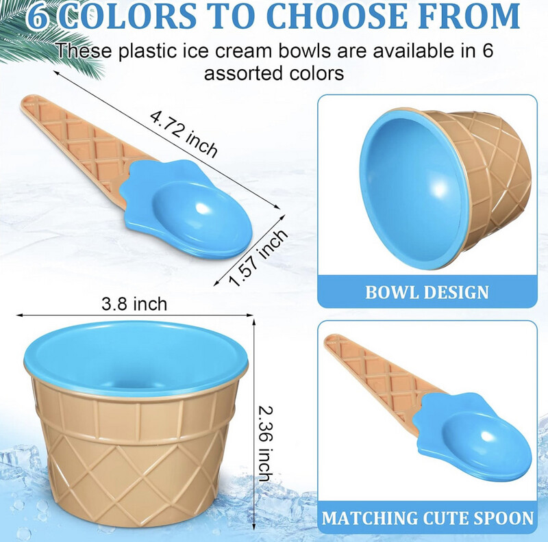 Reusable Plastic Ice Cream Bowls 6 Colors Set