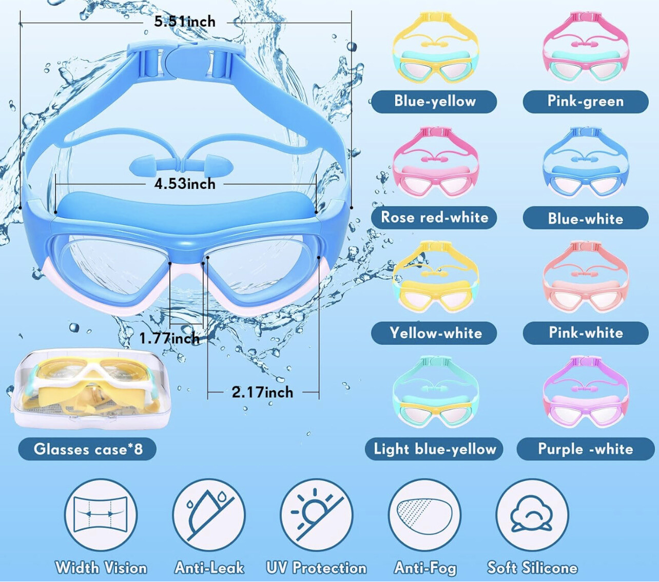 Kids Swim Goggles Integrated Goggles with Earplug Colorful