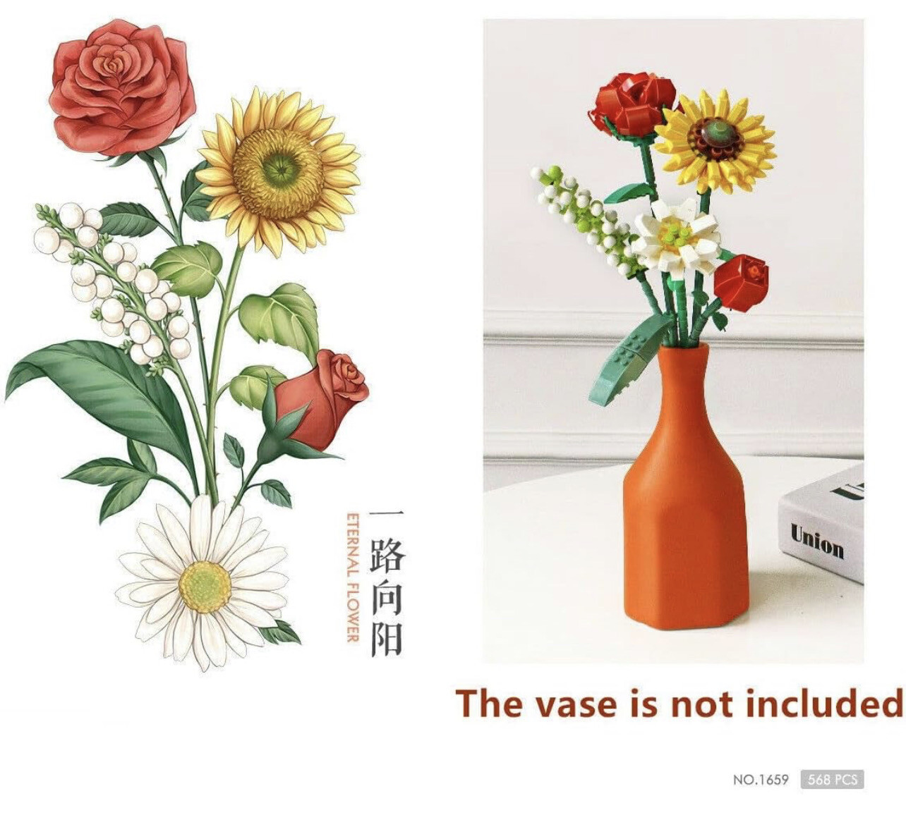 Eternal Flowers Sunflower Flower Bouquet Building Blocks Kit (568 Pieces)
