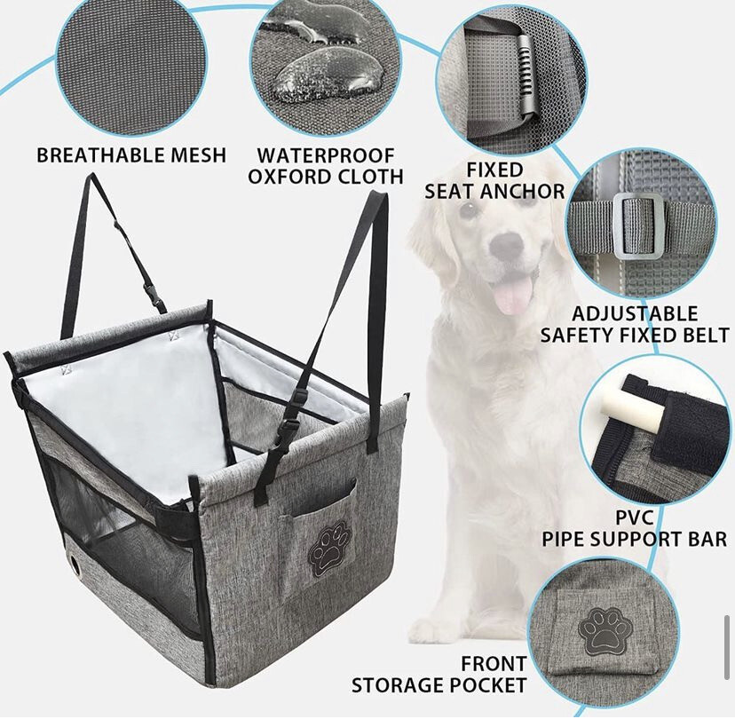Car Seat for Dogs Breathable Folding Washable Gray
