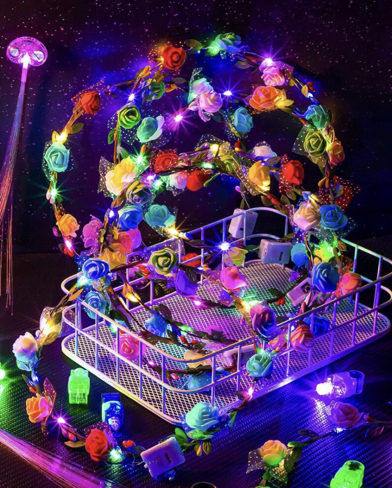 LED Flower Head Crown Light up Floral Wreath Fairy Luminous Glow In The Dark