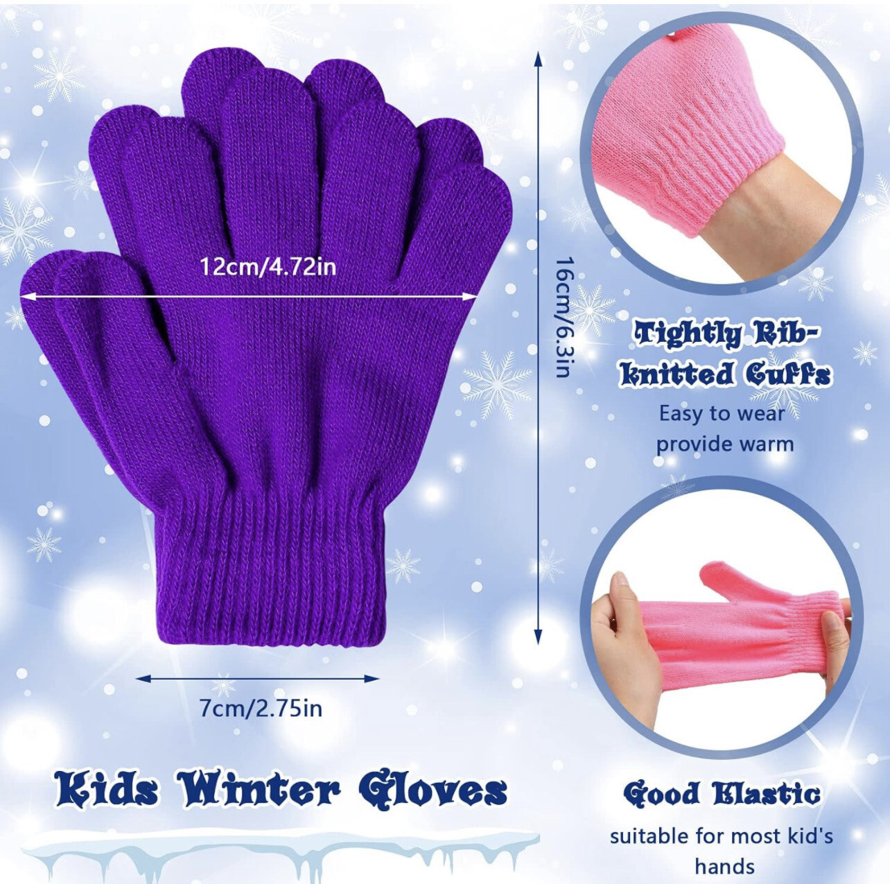 Kids Gloves Stretchy Full Finger Knitted