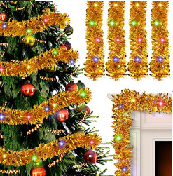 Christmas Tinsel Garland W Light Up Gold Decoration Drop