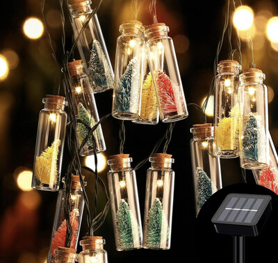 Wishing Bottle String Lights Christmas Solar String Light 20 Colorful Glass Jar Warm White LED