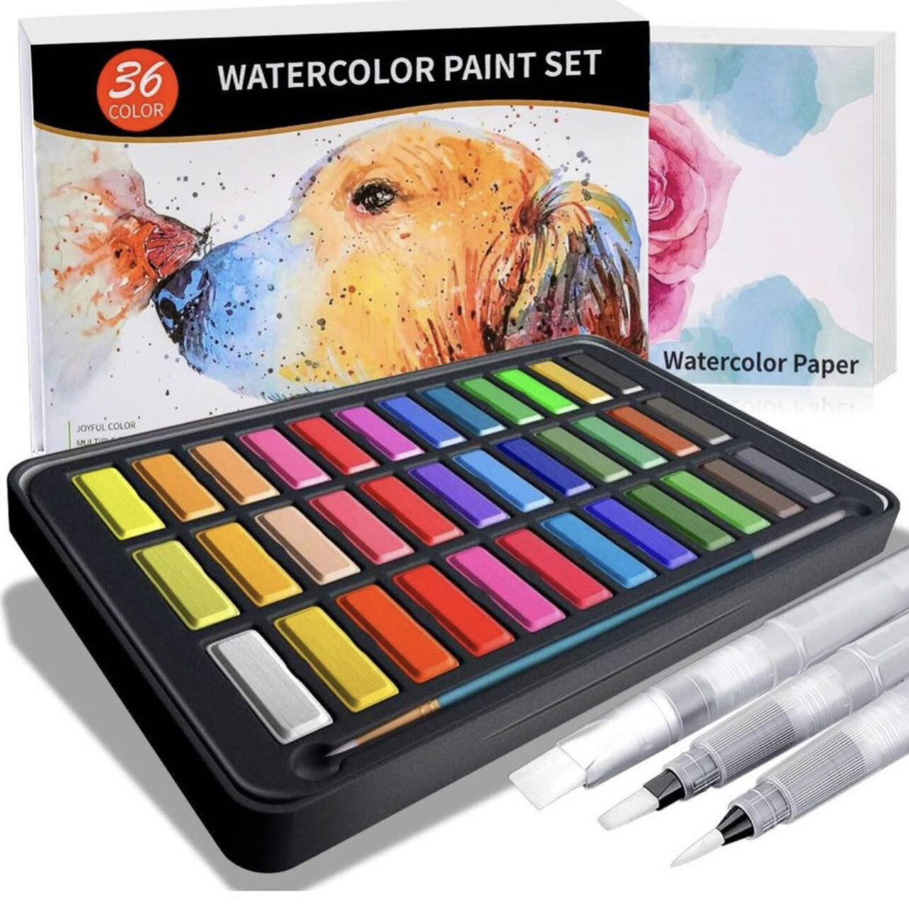 Watercolor Paint Set in a Lightweight Metal Case - 1 Detail Paint Brush-3 pens