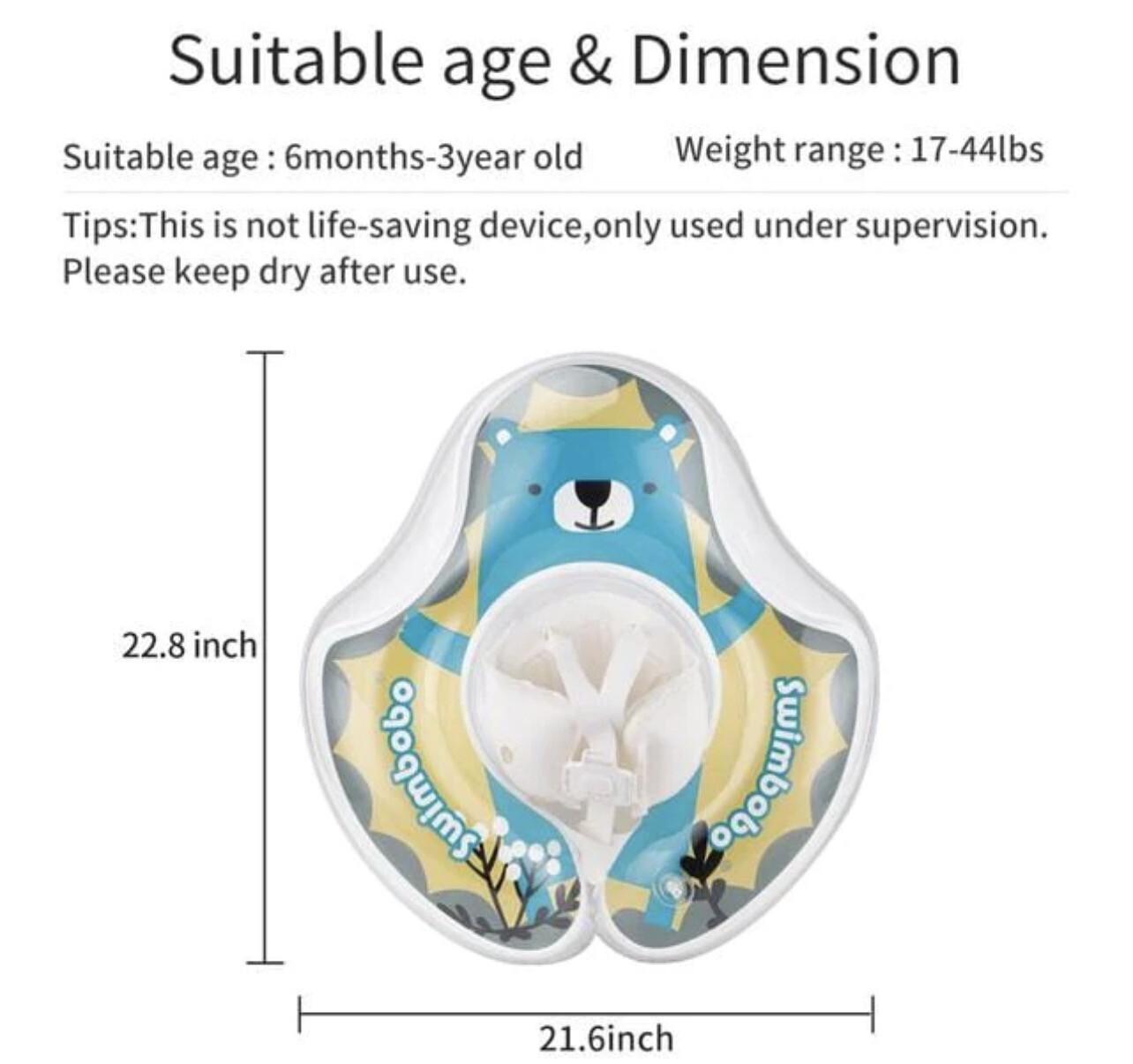 Swimbobo Inflatable Baby Swim Float With Harness For Safety