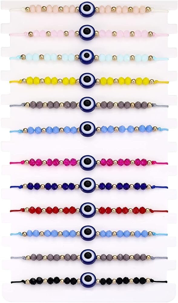 Fashion Jewelry Evil Eye Bracelets Colorful Evil Eye Beaded Adjustable Good Luck Amulet Bangle for Women (Mix Style)