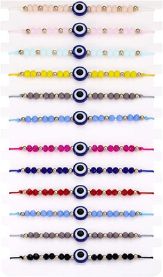 Fashion Jewelry Evil Eye Bracelets Colorful Evil Eye Beaded Adjustable Good Luck Amulet Bangle for Women (Mix Style)