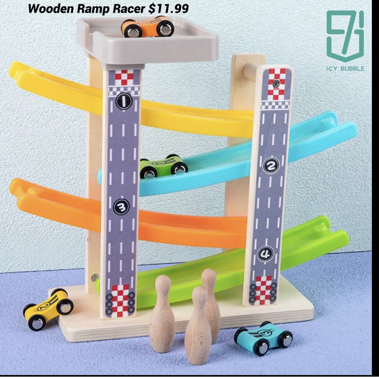 WODI TOYS Wooden Ramp Racer Four-Track Scooter 