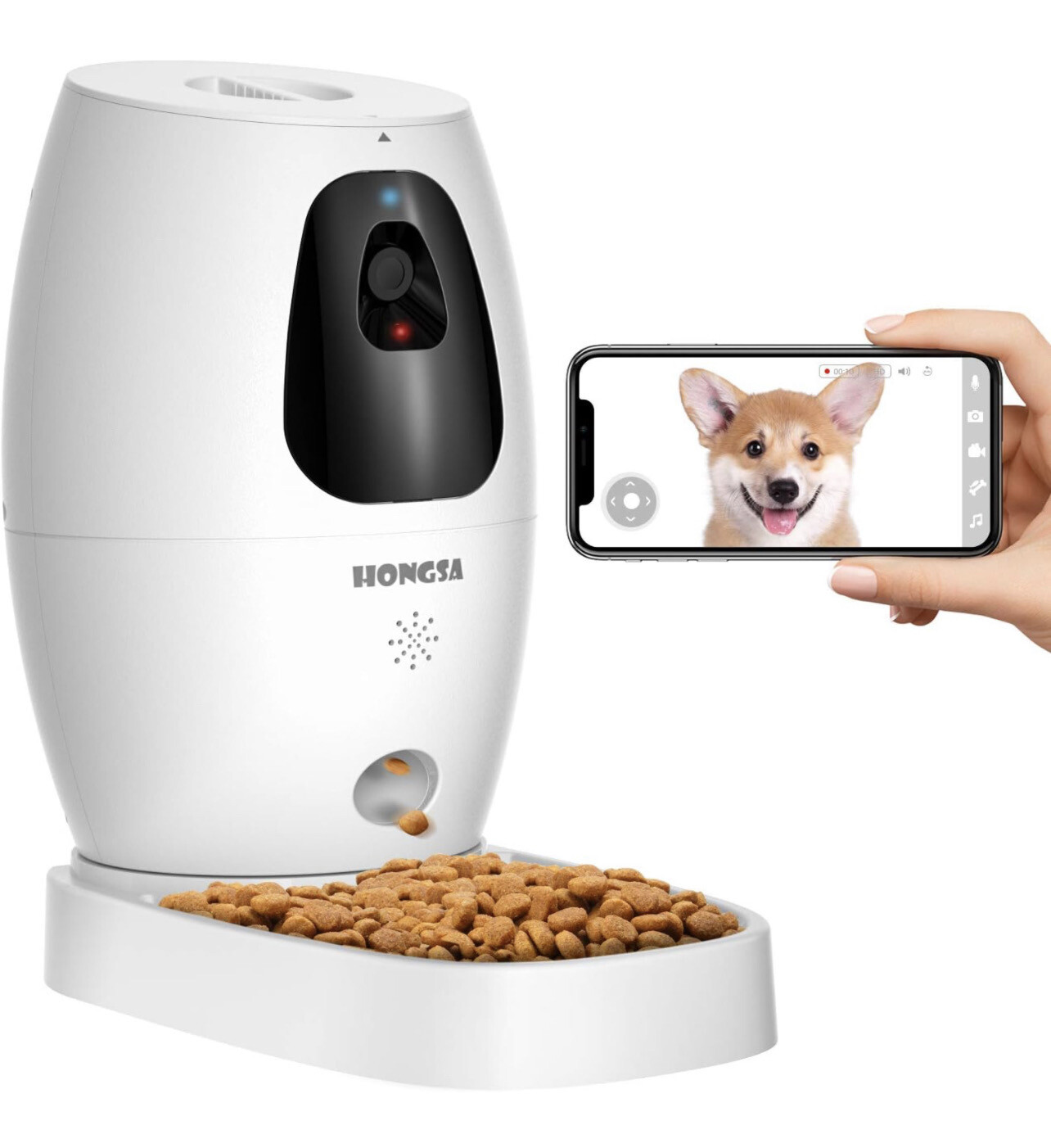 HONGSA Automatic Smart Pet Feeder Camera with Treat Dispenser &amp; Tossing Dog Cat Camera