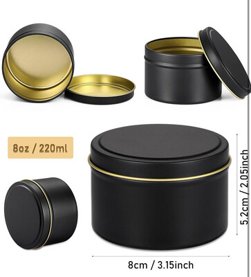 Metal 8 oz Tin Round Containers Jar for DIY Candle Making Crafts Storage Supplies