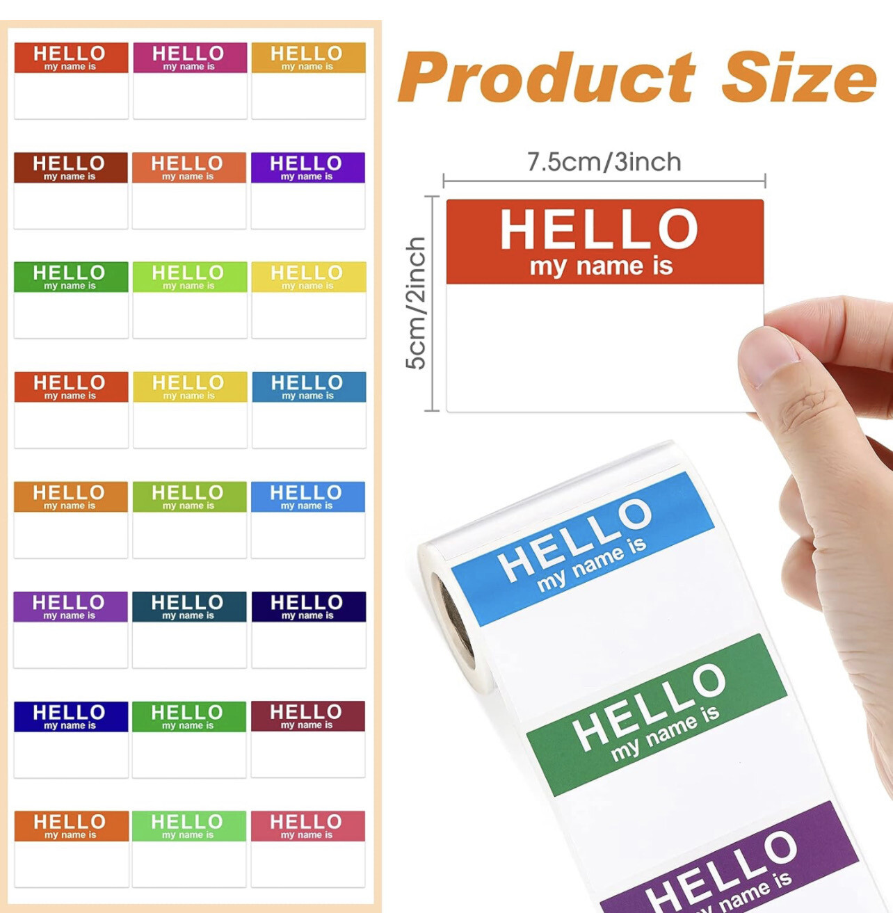 'Hello My Name is' Stickers Name Tag Rainbow Sticker Colored Self-Adhesive Name Label