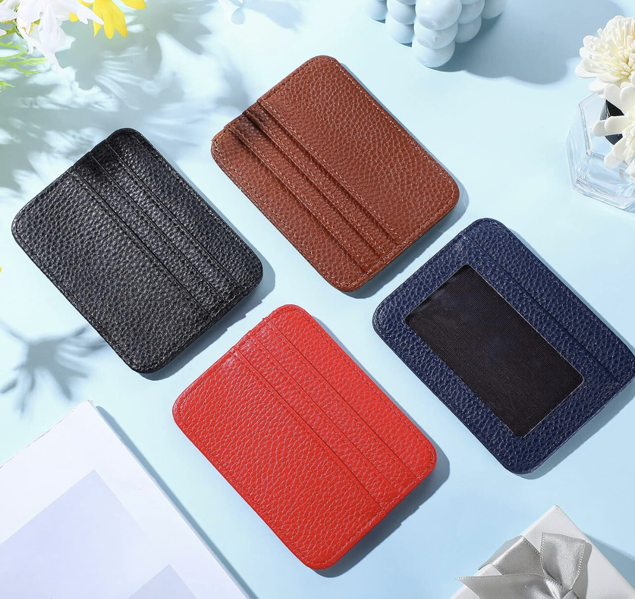 Slim Minimalist Front Pocket Wallet with ID Window RFID Blocking Credit Card Cases PU Leather