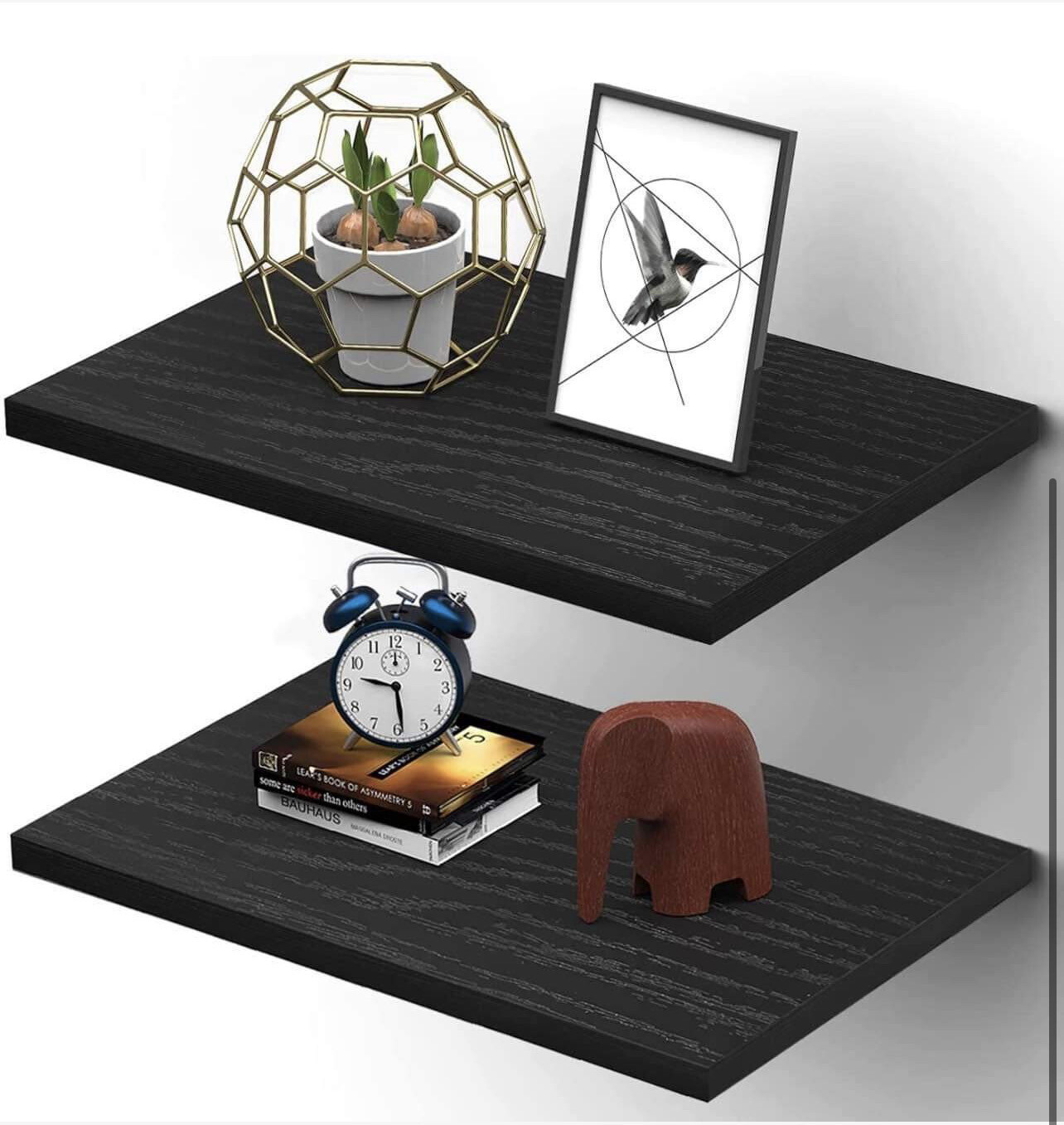 Floating Widen Rustic Wood Shelf Wall Mounted Hanging Shelf Set of 2 Black