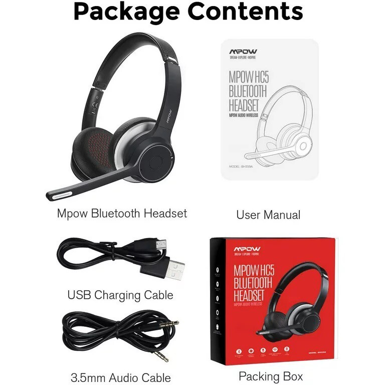 Mpow Bluetooth Over-Ear Headphones, Noise-Canceling, Black, BH359B
