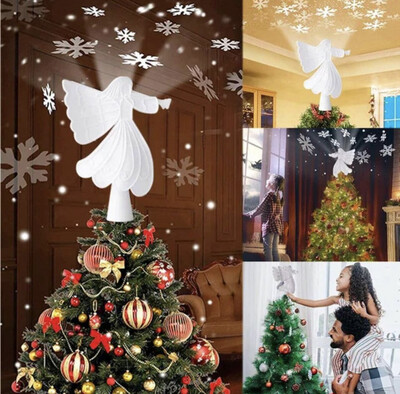 Glitter Angel Christmas Tree Topper Lights LED Projector Snowflake Falling On Wall Christmas