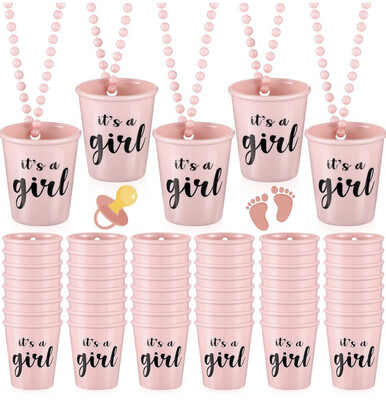 Shot Glass on Beaded Necklace Plastic Shot Necklace Cups(Pink, 24)