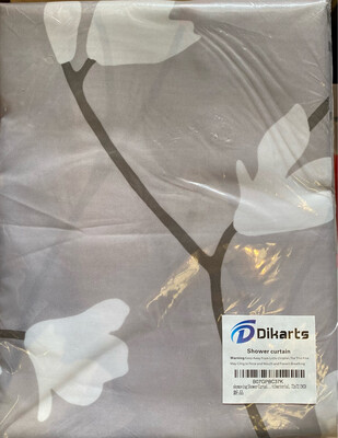 Shower Curtain Fabric Grey Flowers with Hooks Bath Curtain Waterproof, 72x72 INCH
