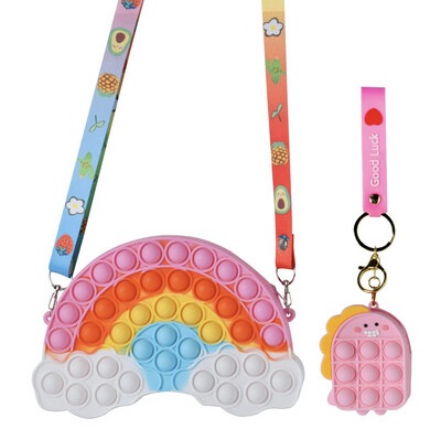 Pop Purse Fidget Rainbow Clouds Pop Shoulder Bag w Keychain