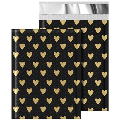 Bubble-Mailer Padded Envelope Black | Gold Heart 50 pcs 4x8 inches