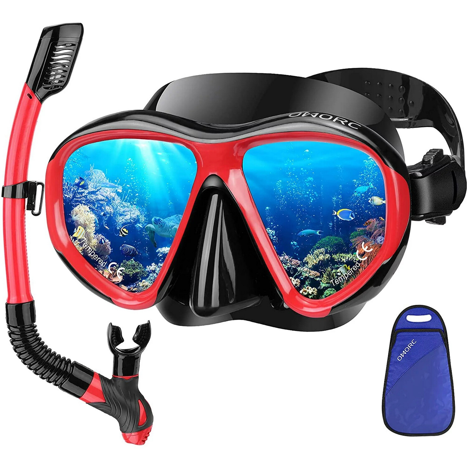 OMORC Adult Snorkel Set with Carrying Bag for Scuba Diving OD195B