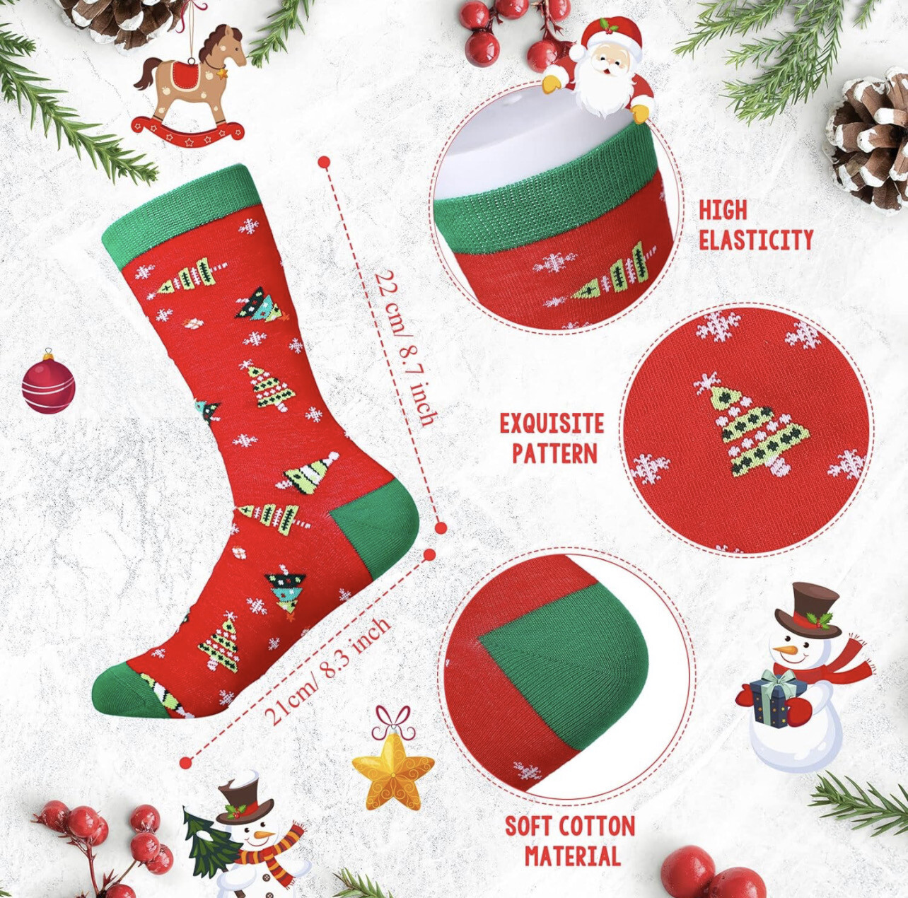 Colorful Cotton knit Holiday Funny Unisex Christmas Socks