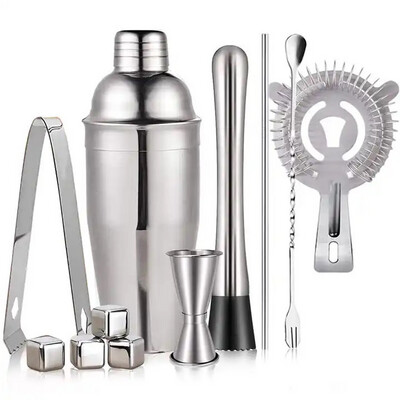 11 Pieces Bartender Kit Silver Cocktail Shaker Making Set with Muddler Jigger Stainless Steel Bar Tools Set
