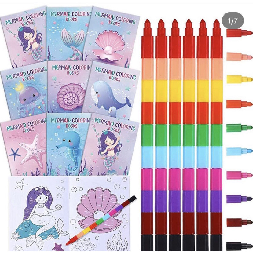 Mermaid Coloring books w 24 Stacking Crayon