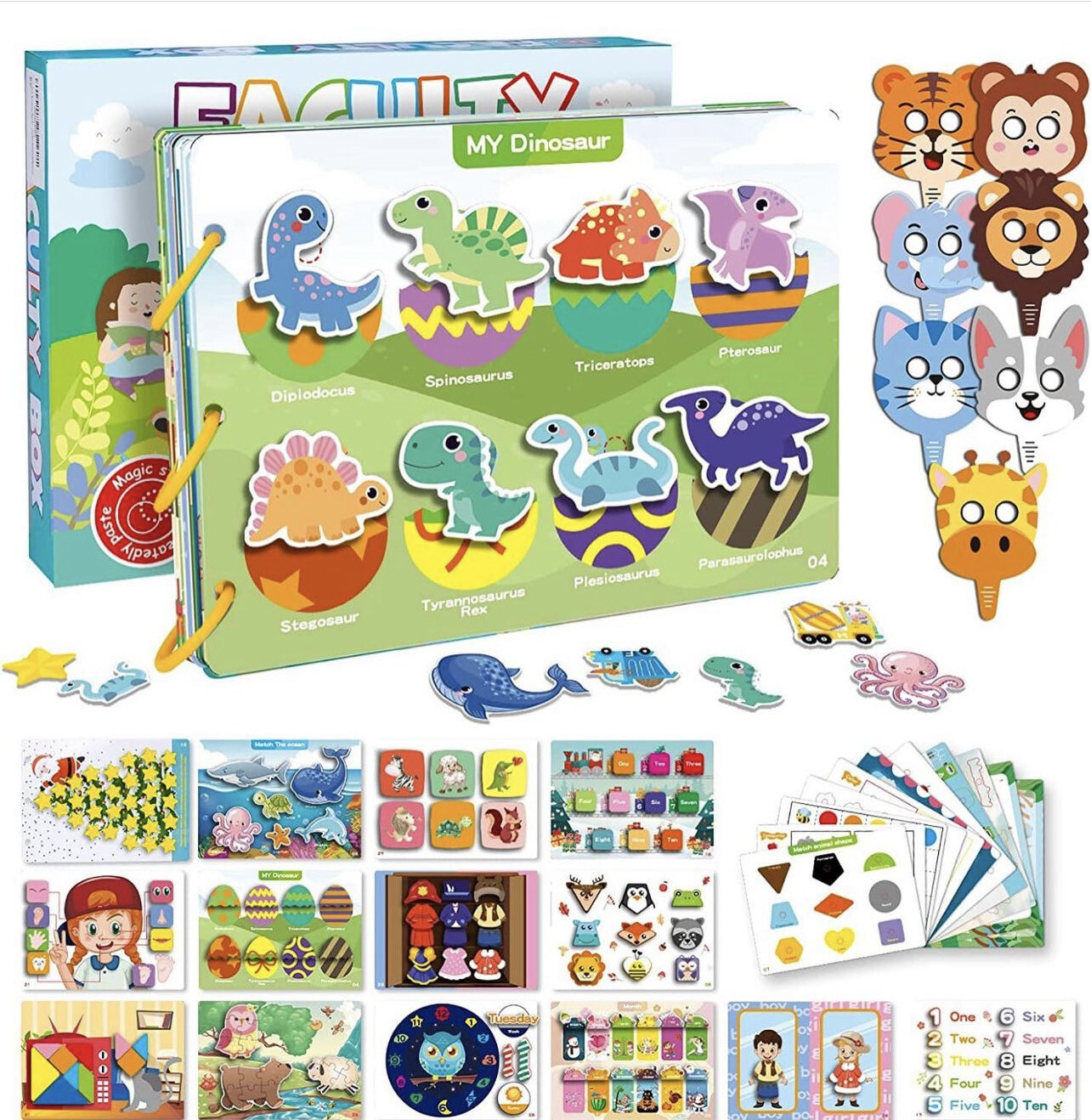 Montessori Busy Book for Toddlers, 32 Themes Toys Faculty Box