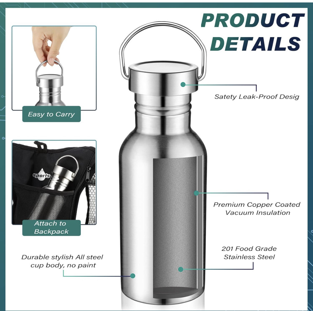 12oz Double Wall Stainless Steel Sports Water Bottle