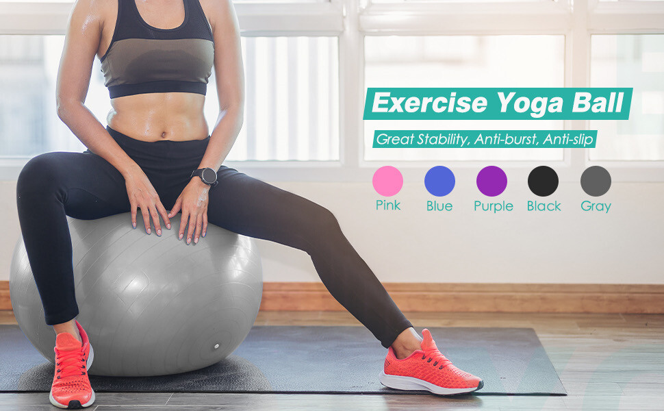 Exercise Ball Yoga Ball - Stability Ball Anti-Slip for Pregnancy Birthing, Anti-Burst Workout Ball with Quick Pump, Balance Ball Chair for Office,Home, Gym