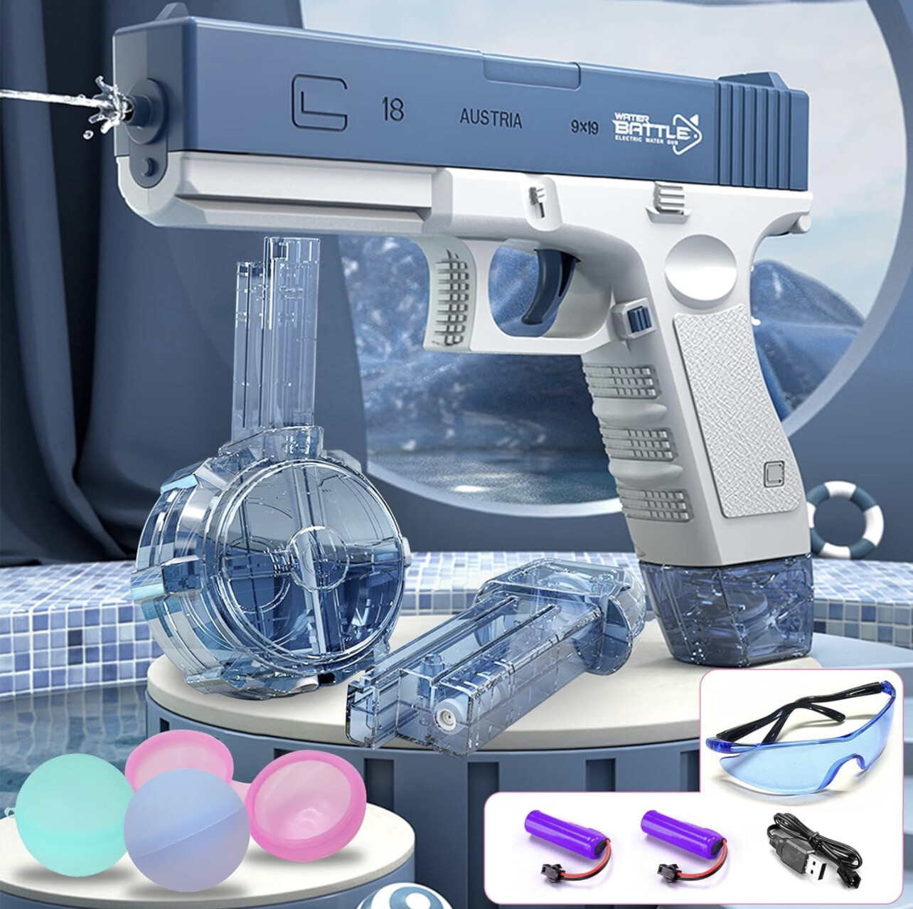 Electric Water Guns 434CC+58CC High Capacity Squirt Guns Up to 32 FT Range, One-Button Automatic Strongest Water Blaster Summer Party Swimming Pool Beach Outdoor Activity