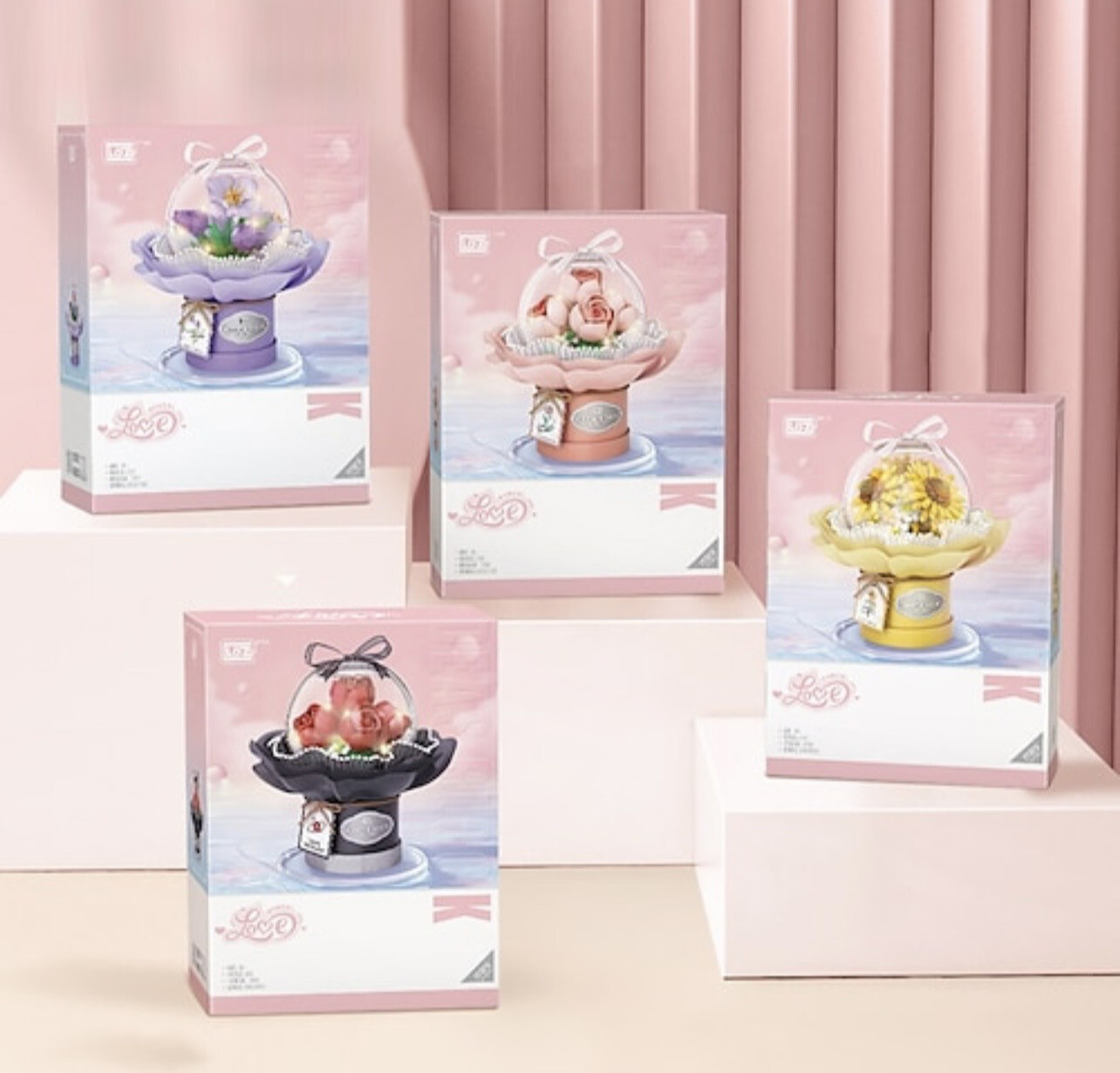 LOZ Flower Building Blocks Set with Dust-Proof Dome,Simulation Bouquet for Valentine&#39;s Day