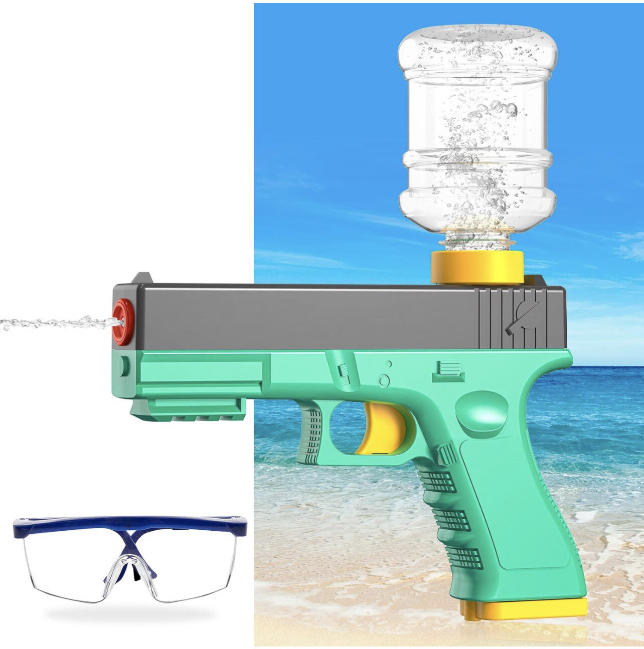 Electric Water Gun (Replaceable Water Bottles, Green), One-Button Automatic Squirt Gun, 32FT Range for Adults &amp; Kids, Summer Swimming Pool Beach Outdoor Party Toy Water Blaster Gun