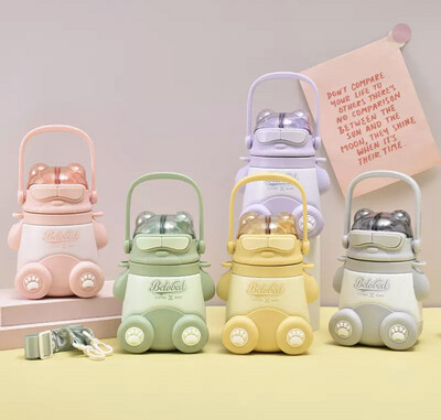 Trendy New Water Bottle Portable Cute Cup With Strap And Straw, Cute Cartoon Bear Water Bottle 550ml/18.5oz