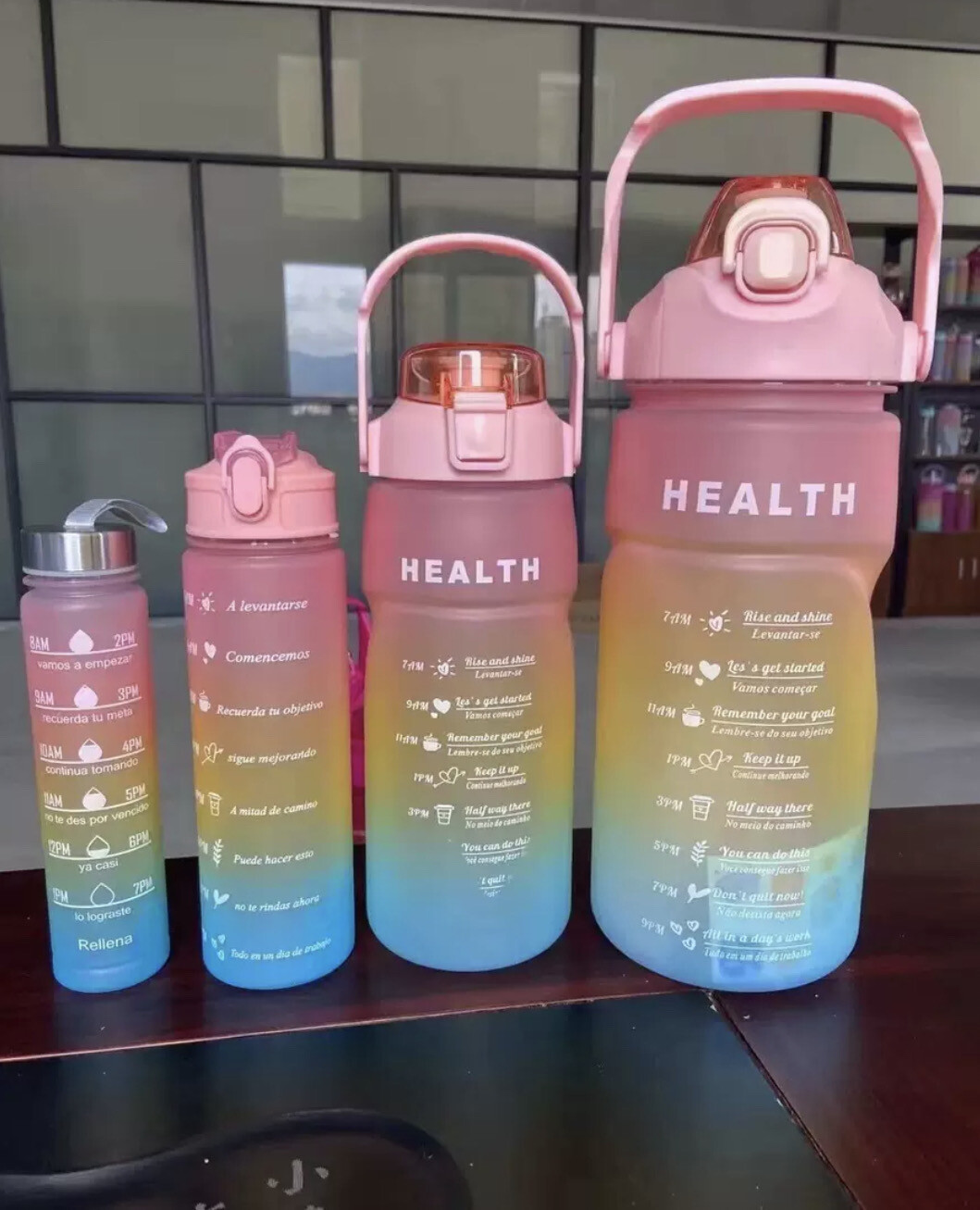 4pcs/set Frosted Gradient Water Bottle, Portable Outdoor Sports Water Bottle, Large Capacity Plastic Water Cup