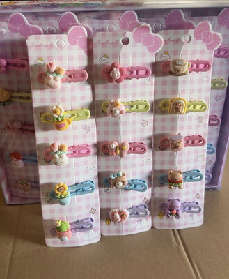 5pcs Cartoon Cute Flowers Fruits Decor Hair Clips Student Bangs Clip Hair Accessories For Girls