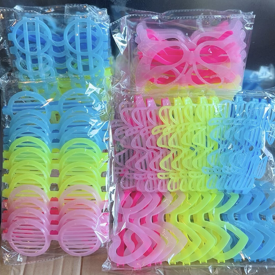 Glow In The Dark Neon Light Up Eyeglass Multi Shapes Set Of 12pcs