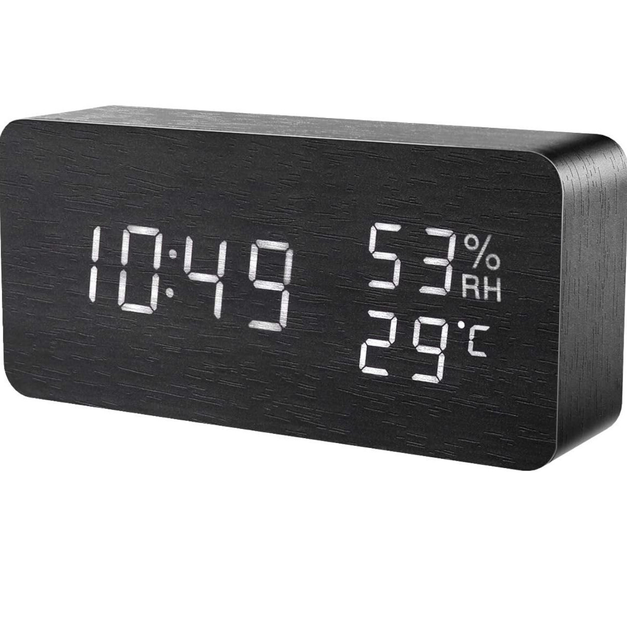 ACSTEP Alarm Clock,Digital Clock with Wooden Led Design,Alarm Clocks with for bedrooms,3 Alarm Settings, Sound Control, 3 Adjustable Brightness Modes, Time Temperature (Black)