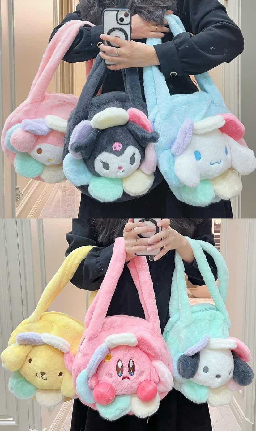 Cute Plush Anime Handbag, Colored Shoulder Bag With Zipper, Perfect Crossbody Bag For Daily Use Large