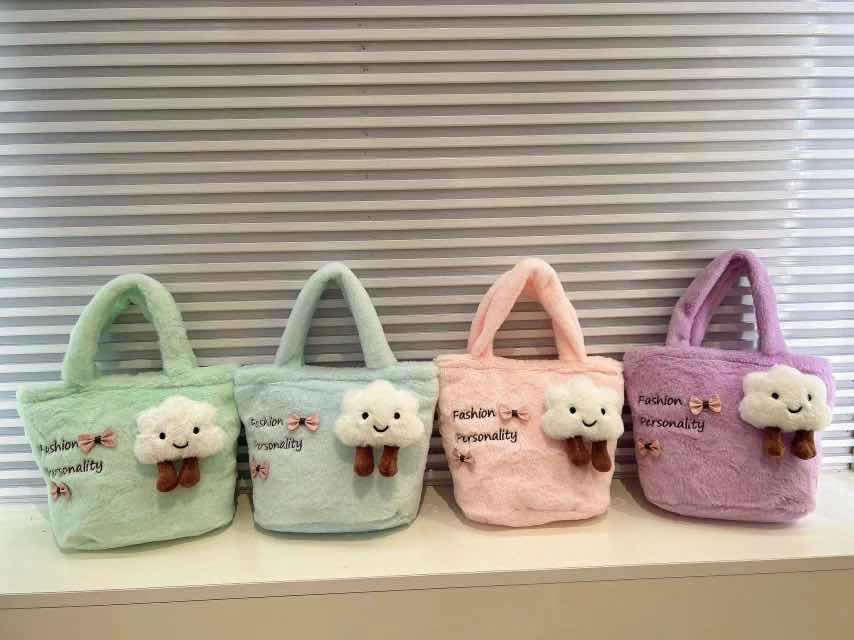 Cute Plush Anime Handbag, Colored Shoulder Bag With Zipper Medium Size