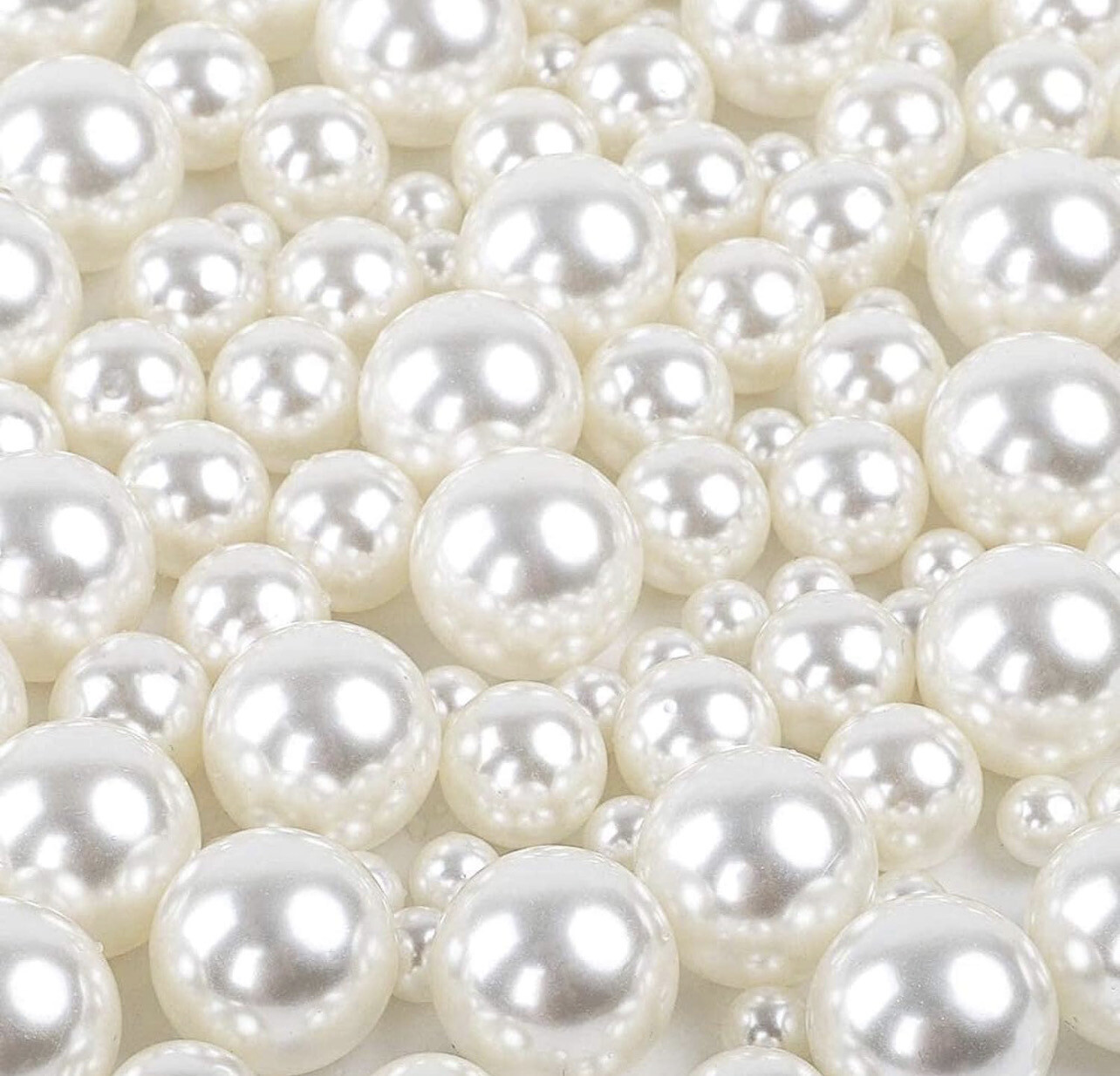 150pcs Pearls for Crafts No Holes, Vase Filler Artificial Plastic Ivory Pearl Beads for Table Scatter, Wedding, Birthday Party, Home Decoration(8mm, 14mm, 20mm)