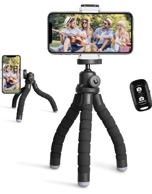 Ubeesize Phone Tripod, Portable and Flexible Tripod with Wireless Remote and Clip, Cell Phone Tripod Stand for Video Recording Black