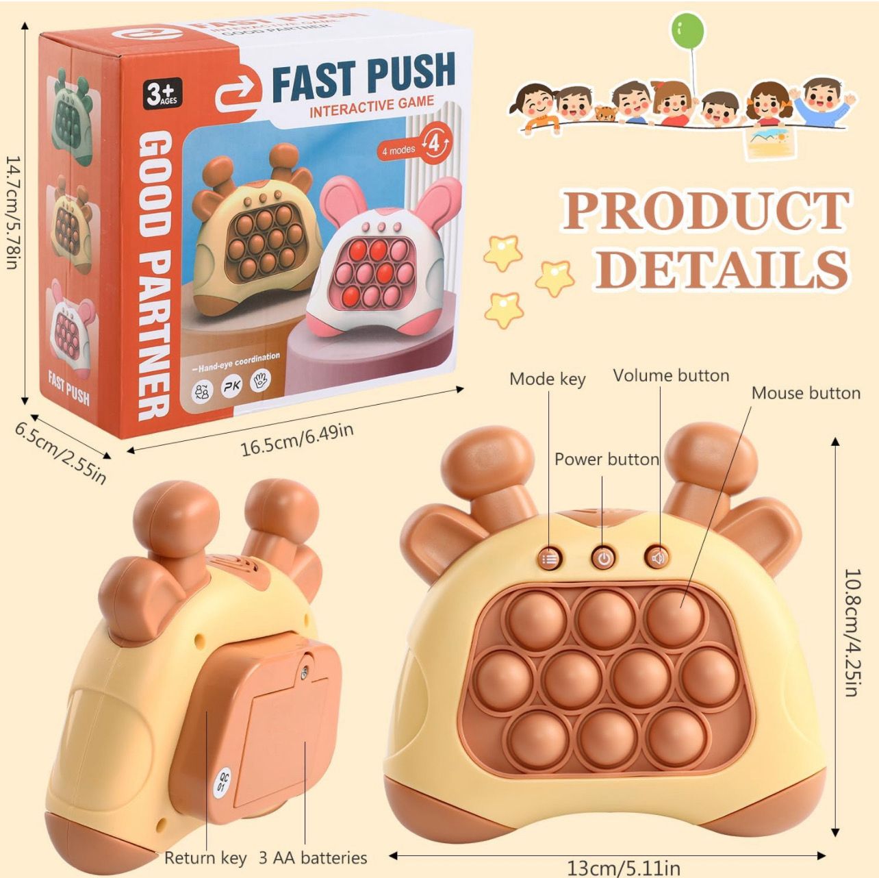 Fast Push Bubble Game, Quick Push Game Light Up Pop Fidget Game Toys, Handheld Game Sensory Fidget Toys for Kids 6-12, Xmas Birthday Gifts for Boys Girls Teens Multi Styles