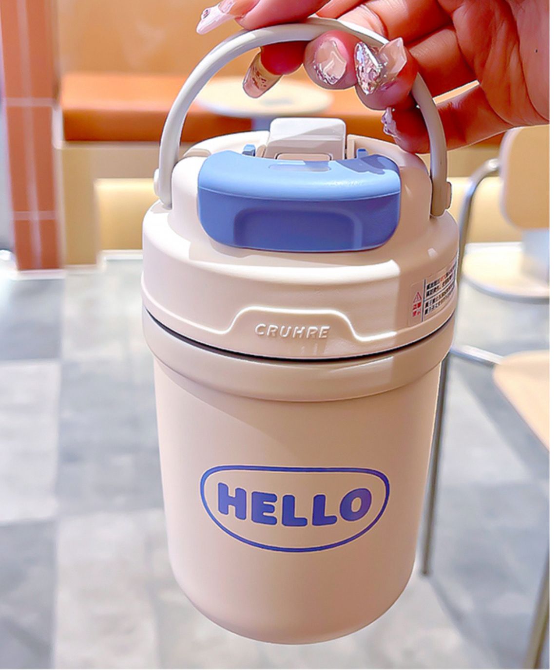 ILAHUI HELLO Thermal Insulation Bottle Cute Cartoon Straw Insulated Cup Portable 450ml