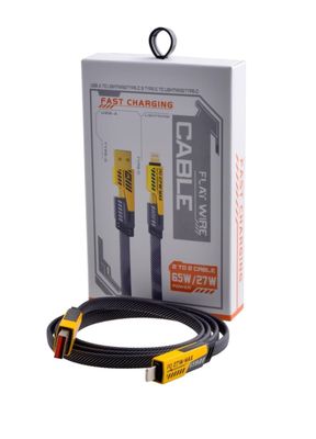 Cable Flat Wire Cable 4 in 1 Charging Cable (3ft), 65W Fast Data Cable - Fast Charging Braided Cable USB C to USB C with Type C/USB A - Flat Braided Cable for Easy Cable Management, Black