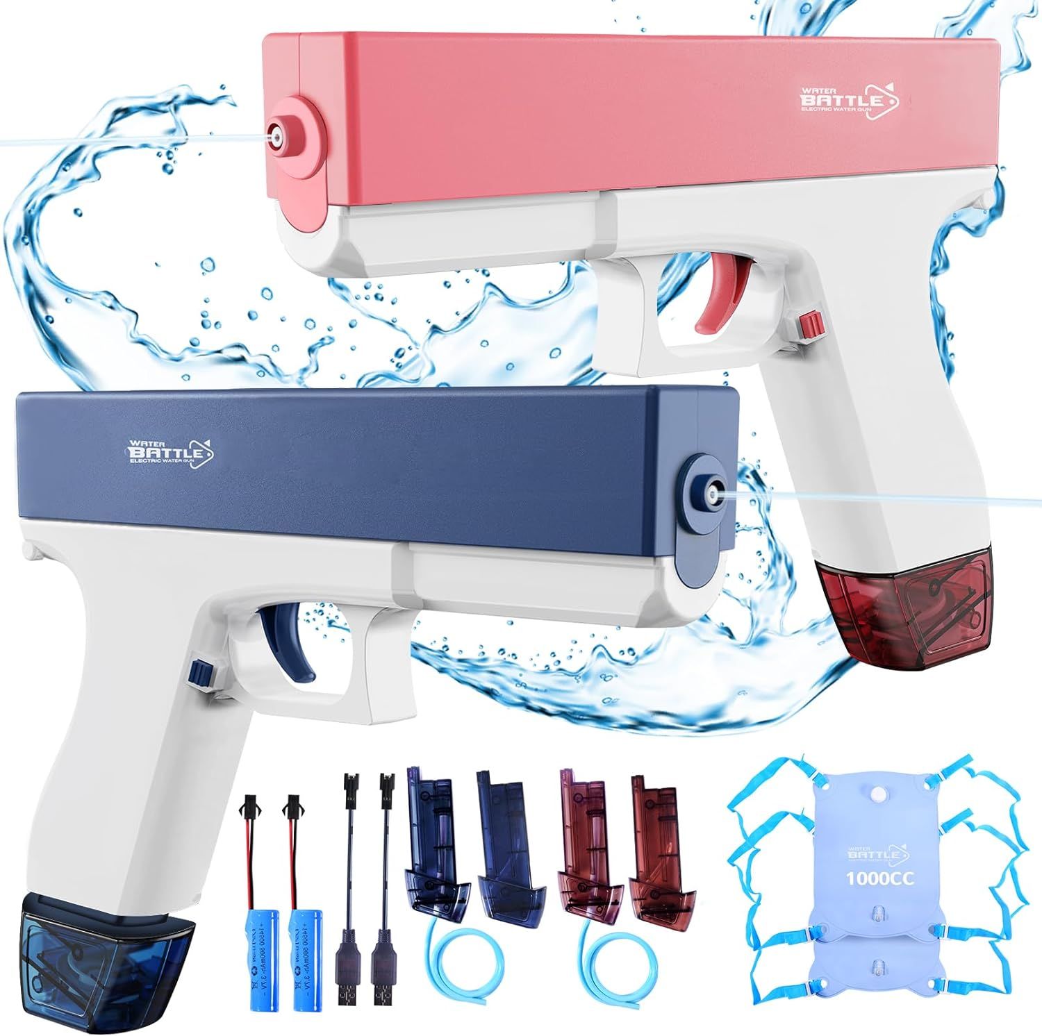 Electric Water Gun Automatic Squirt Guns 2 Sets With Water Bag Upgrade Version